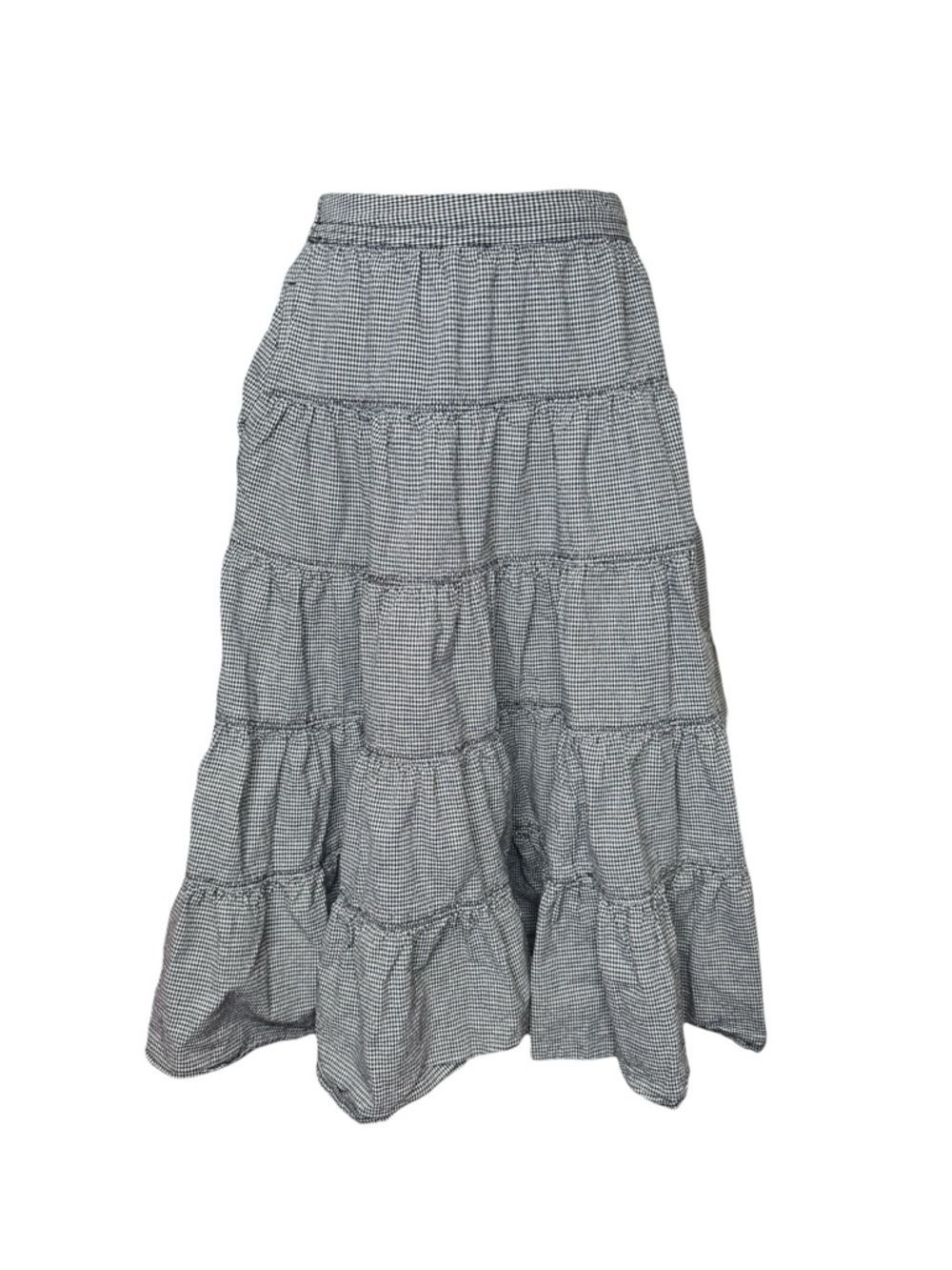 Free People Tiered Petticoat Style Black and White Gingham Midi Skirt Size Large